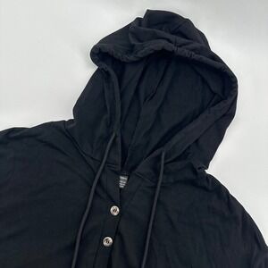 Fresral Black Hoodie Top Women's Short Sleeve Button Up Casual Activewear Large‎